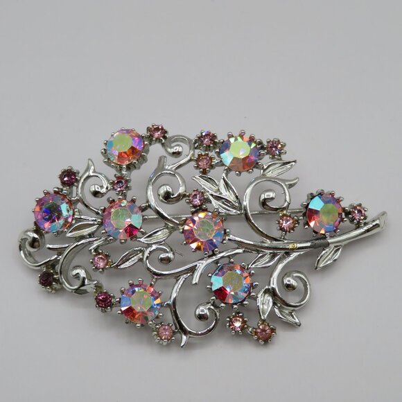 Pegasus Jewelry - Coro Pegasus Vintage AB Rhinestones Silver Tone Floral Brooch